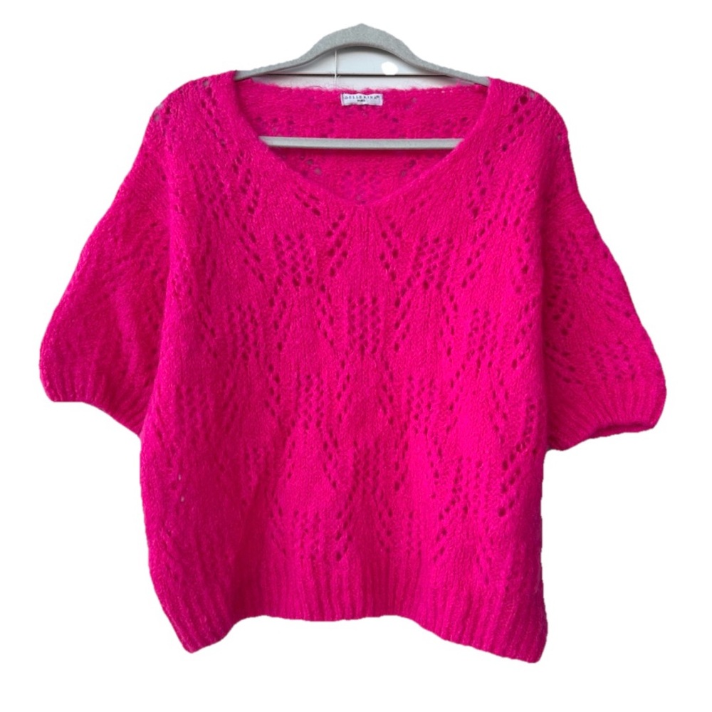 Bellerina Paris Mohair Blend Oversized Fuchsia Sweater Fluffy Knit Top OS Artsy